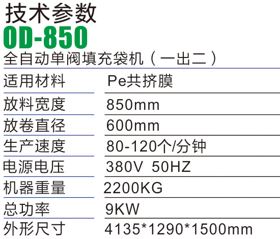 OD-850型全自動單閥填充袋機（一進二出）-氣柱袋生產(chǎn)設(shè)備